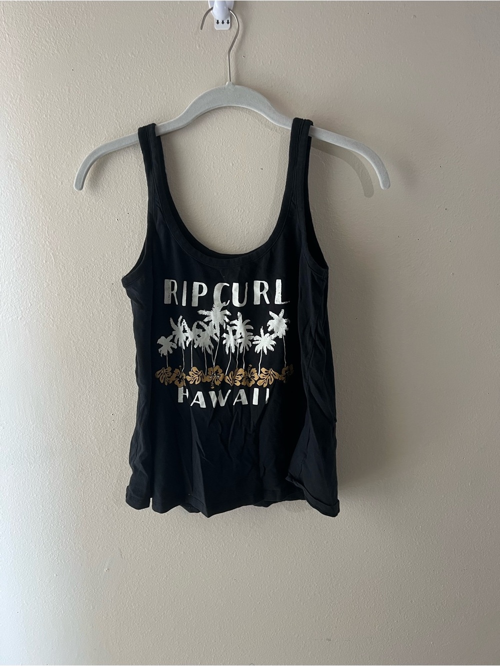 Rip Curl Black Tank Top with White Palm & Gold Floral Graphic